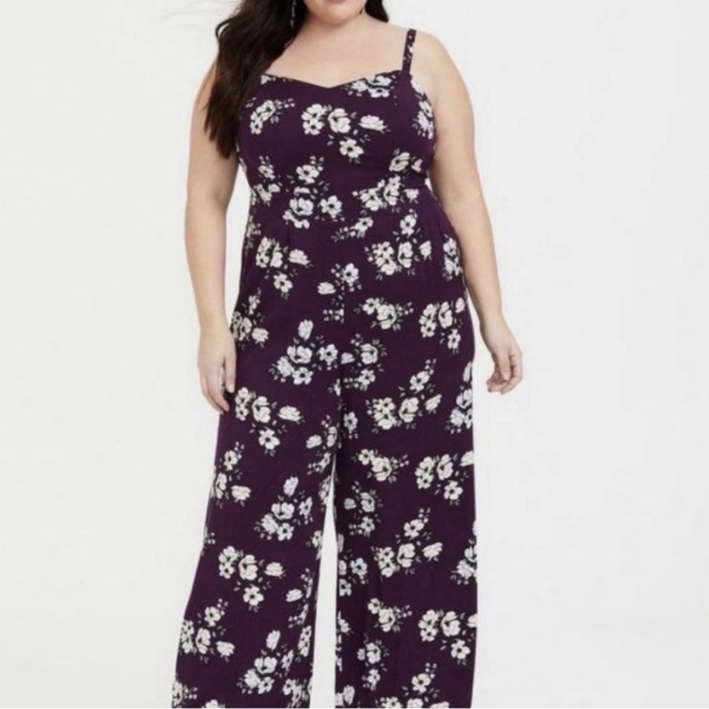torrid Plum Floral Wide-Leg Jumpsuit